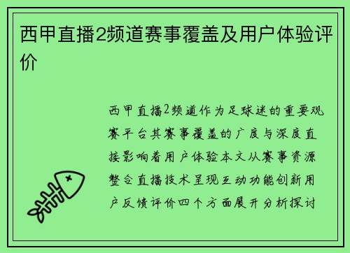 西甲直播2频道赛事覆盖及用户体验评价
